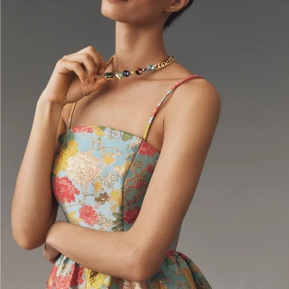 Mac Duggal Strapless Floral Broccade Maxi Dress - Picture 2 of 4